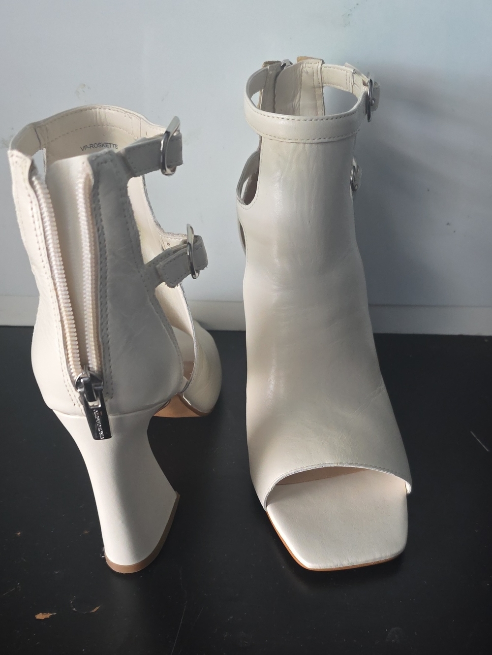 Vince Camuto Cream Open-Toe Ankle Buckle Heels